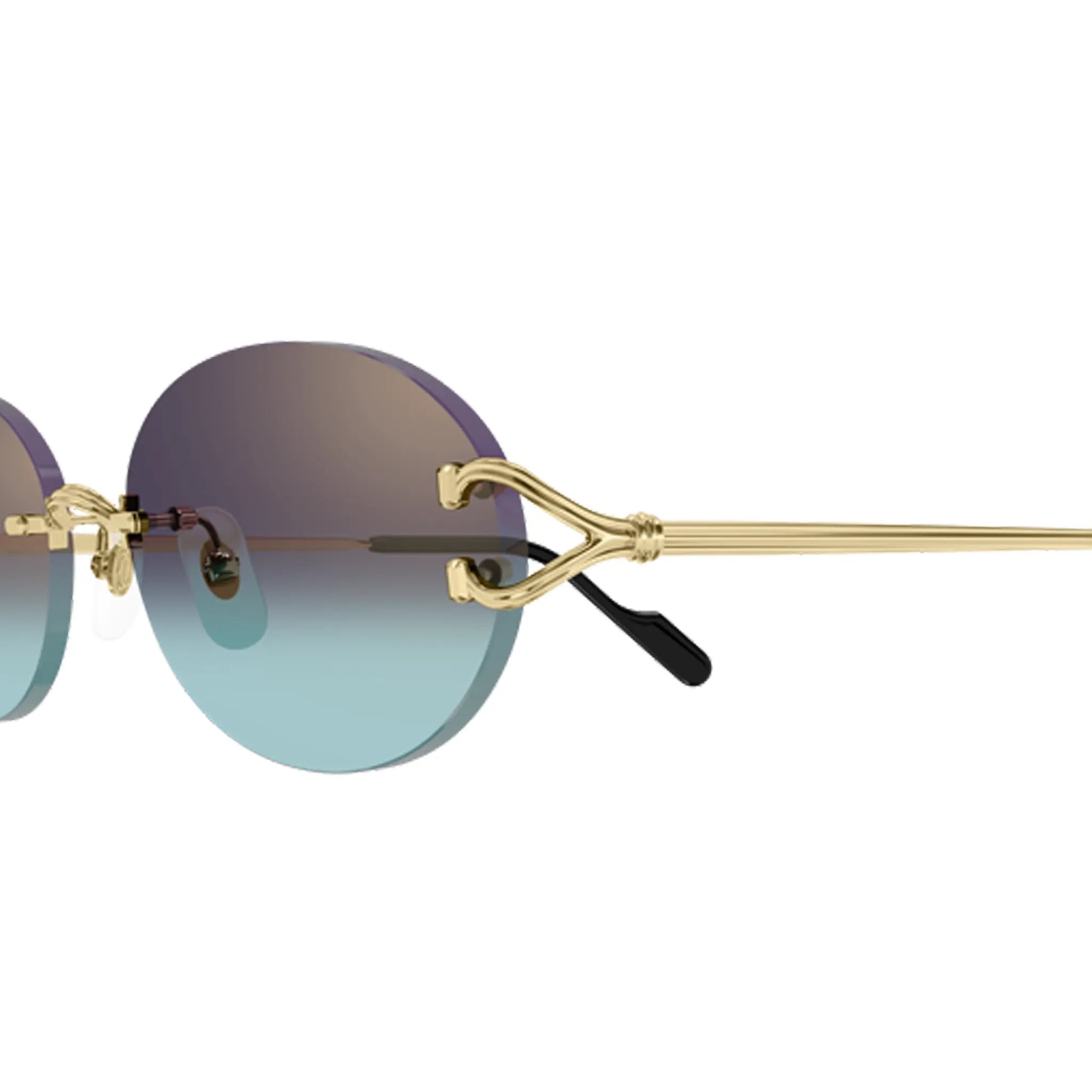 Detailed View of Cartier Eyewear CT0551S-008 Blue Gold Rimless Sunglasses